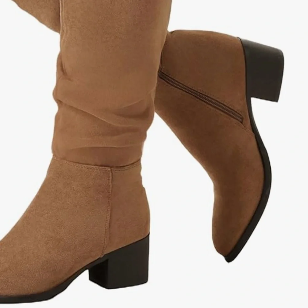 New- Elegant Brown Over-the-Knee Boots Dark Brown & Gold Zipper  Classic size 5